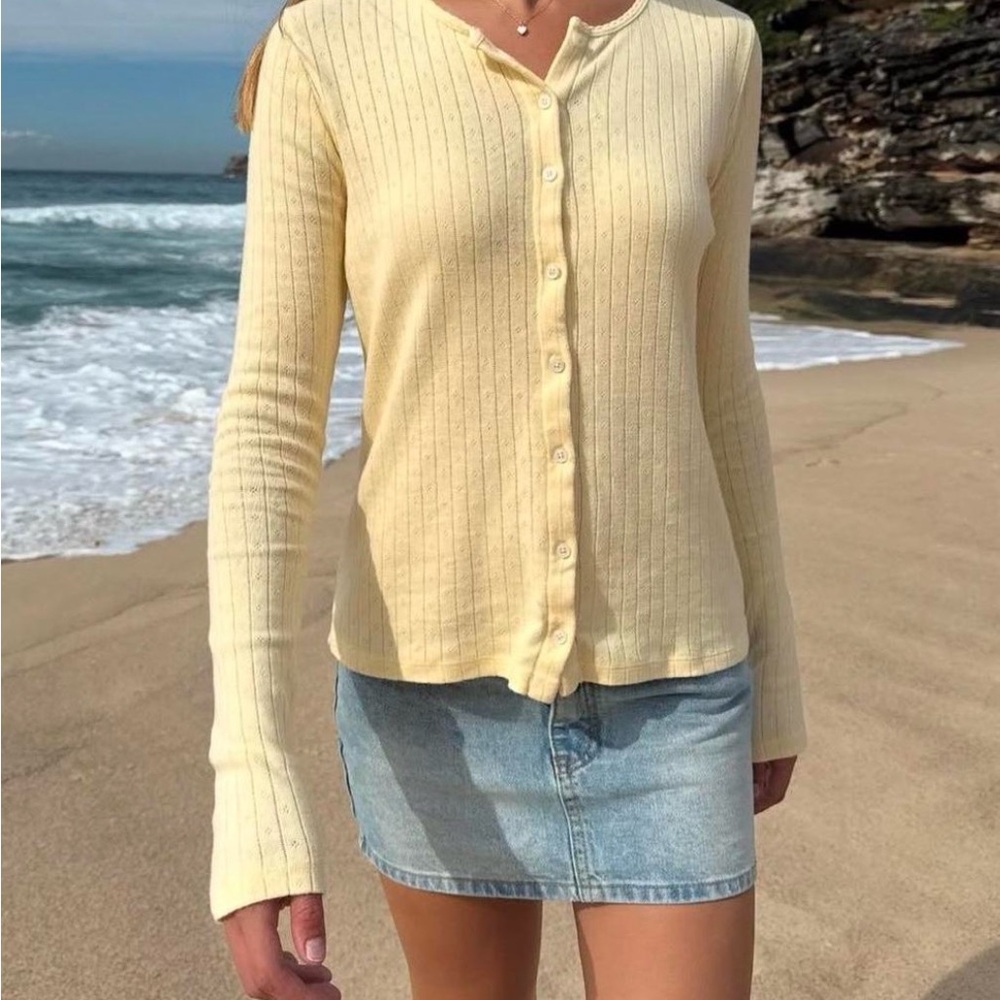 Brandy Melville Butter yellow pointelle cardigan